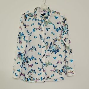 Talbots Cotton Butterfly Button-up Shirt Fairy Whimsical‎ Size Small
